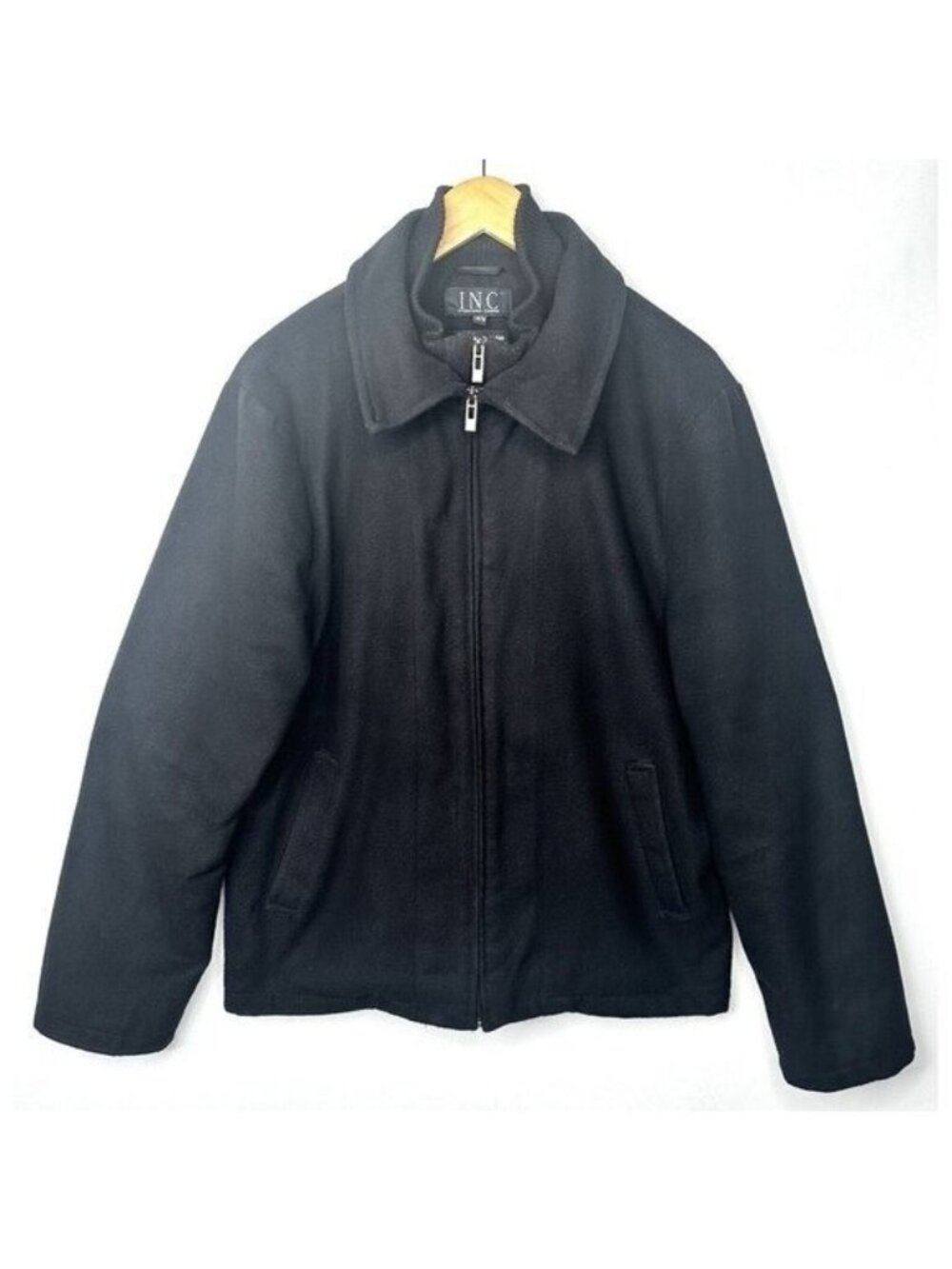 INC Wool Blend Coat Mens M Black Full Zip Insulated Lined Winter Classic Jacket